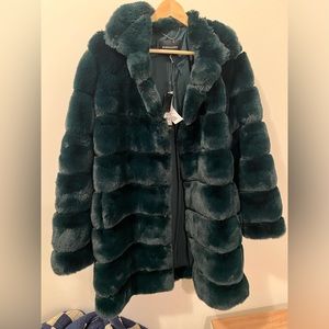 NWT BCBG Faux Fur Coat - Dark Green
